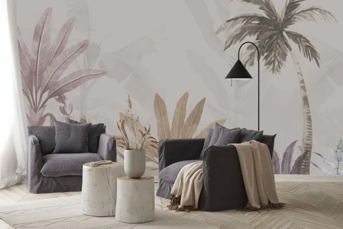 Fototapeta: Kolorowe palmy na szarym tle