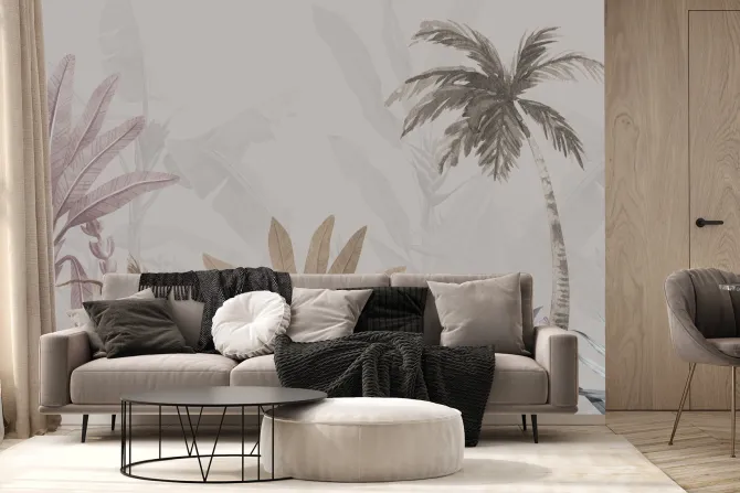 Fototapeta: Kolorowe palmy na szarym tle