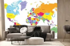 Fototapeta: Kolorowe politycznej mapie świata z nazwy kraju i miast kapitałowych