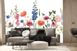 Fototapeta: Kolorowe polne kwiaty na białym tle