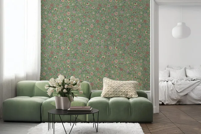 Fototapeta: Kolorowe różnorodne kwiaty na zielonym tle