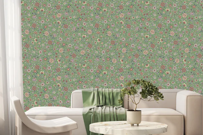 Fototapeta: Kolorowe różnorodne kwiaty na zielonym tle