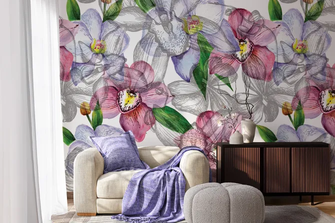 Fototapeta: Kolorowe rysowane orchidee