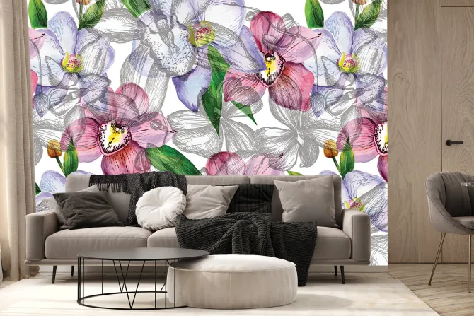 Fototapeta: Kolorowe rysowane orchidee