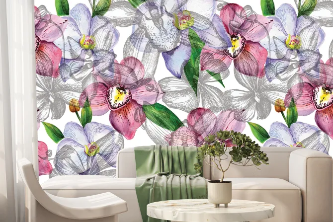 Fototapeta: Kolorowe rysowane orchidee