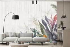Fototapeta: Kolorowe tropikalne liście na drewnie