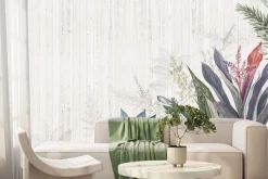 Fototapeta: Kolorowe tropikalne liście na drewnie