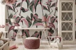 Fototapeta: Kolorowe tropikalne liście z różem