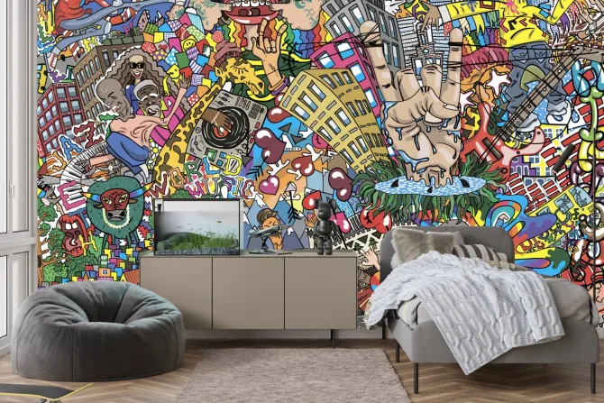 Fototapeta: Kolorowe wzory budynków i ludzi