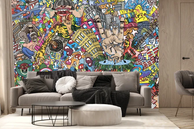 Fototapeta: Kolorowe wzory budynków i ludzi