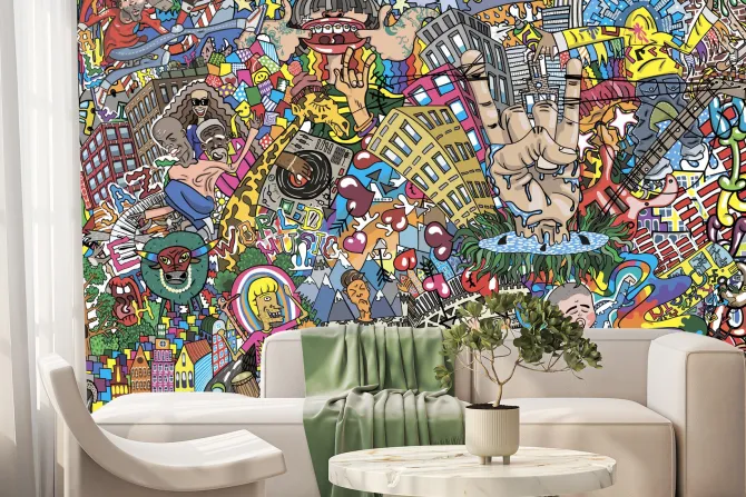 Fototapeta: Kolorowe wzory budynków i ludzi