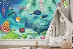 Fototapeta: Kolorowy podwodny świat z rybami i morskimi zwierzętami bajkowy