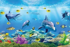 Fototapeta: Kolorowy podwodny świat z delfinami