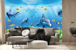 Fototapeta: Kolorowy podwodny świat z delfinami