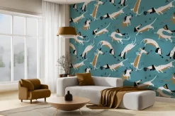 Fototapeta: Komiksowy wzór psy na niebieskim tle ilustracja