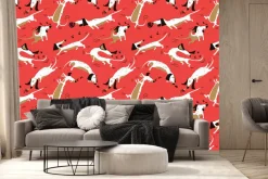 Fototapeta: Komiksowy wzór pieski na czerwonym tle