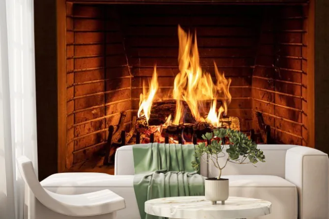 Fototapeta: Kominek z płonącym ogniem