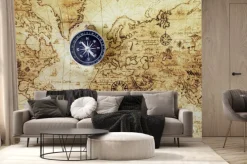 Fototapeta: Kompas na mapie rocznika. styl retro.