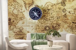 Fototapeta: Kompas na mapie rocznika. styl retro.