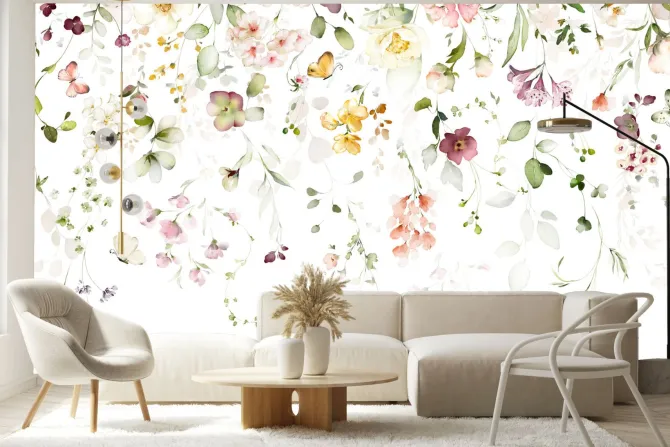 Fototapeta: Kompozycja kwiatowa z wiszących ogrodowych kwiatów