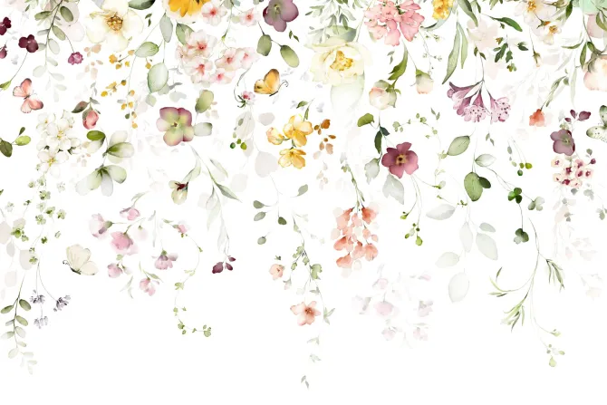 Fototapeta: Kompozycja kwiatowa z wiszących ogrodowych kwiatów