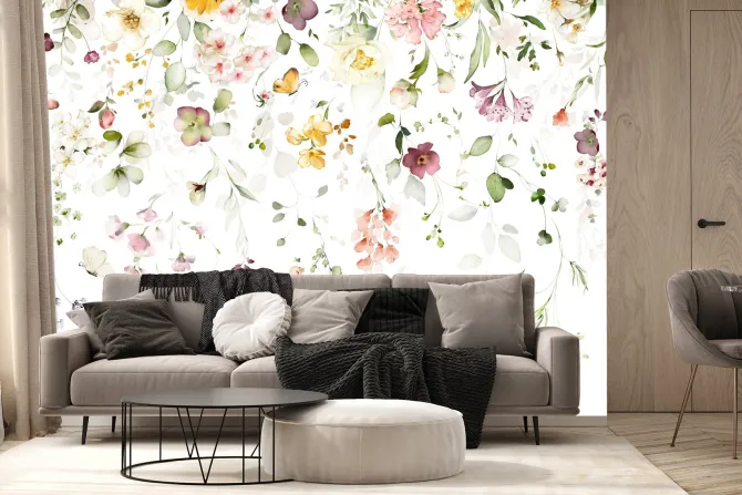 Fototapeta: Kompozycja kwiatowa z wiszących ogrodowych kwiatów