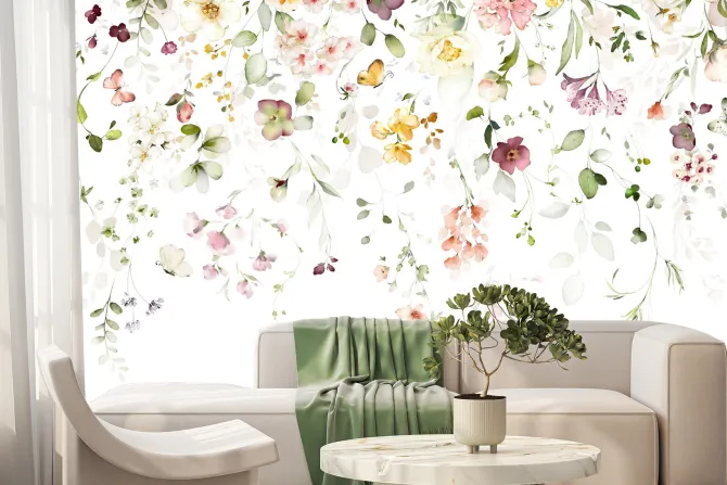 Fototapeta: Kompozycja kwiatowa z wiszących ogrodowych kwiatów