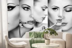 Fototapeta: Kompozycja z portretami kobiet i kosmetykami