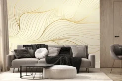 Fototapeta: Kompozycja ze złotawych linii na beżowym tle