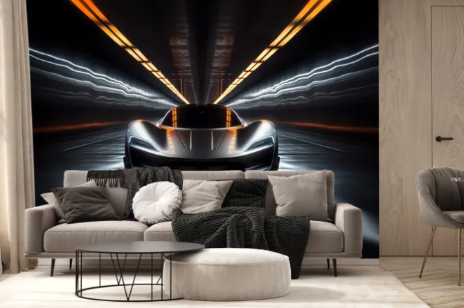 Fototapeta: Koncepcja futurystycznego samochodu sportowego jadącego w tunelu