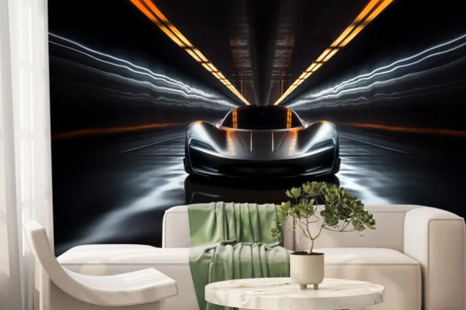 Fototapeta: Koncepcja futurystycznego samochodu sportowego jadącego w tunelu
