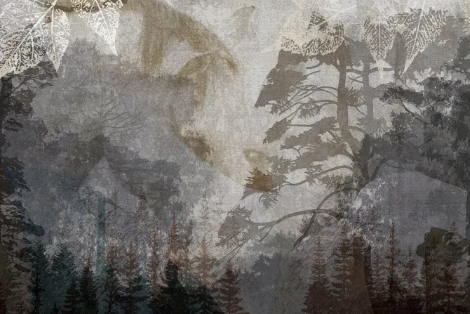 Fototapeta: Konie na tle leśnego krajobrazu