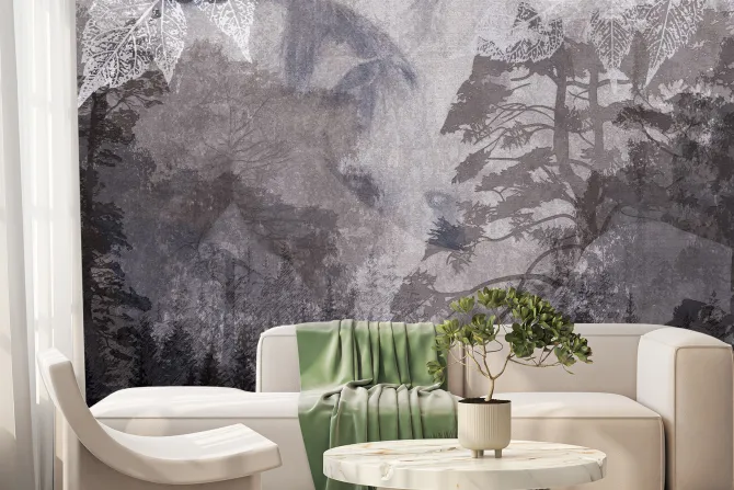 Fototapeta: Konie na tle leśnego krajobrazu