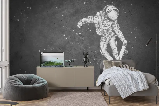 Fototapeta: Kosmiczna scena astronauta na desce abstrakcyjne nocne niebo