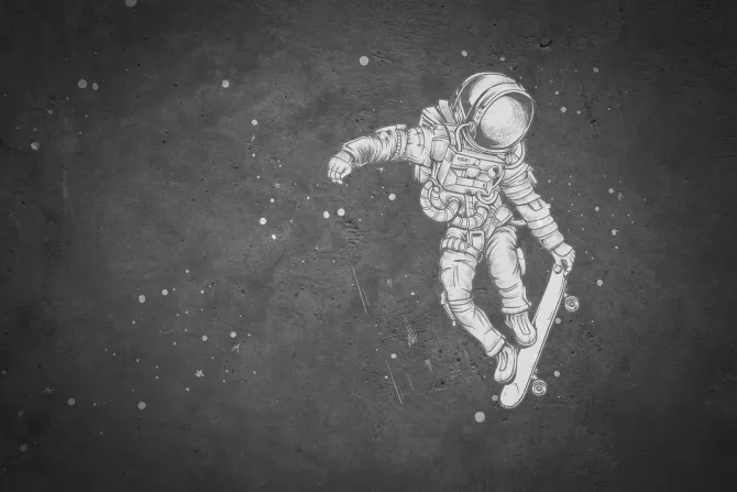 Fototapeta: Kosmiczna scena astronauta na desce abstrakcyjne nocne niebo