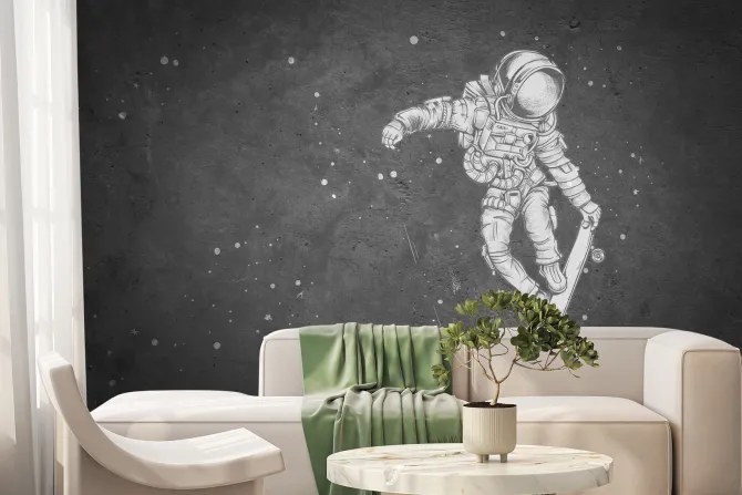 Fototapeta: Kosmiczna scena astronauta na desce abstrakcyjne nocne niebo