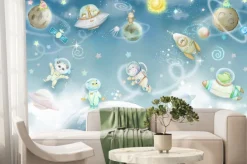 Fototapeta: Kosmos z planetami i zwierzątkami