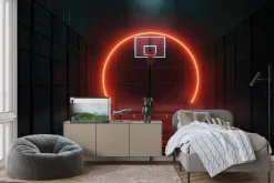 Fototapeta: Kosz do koszykówki z czerwonym neonem