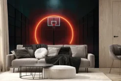 Fototapeta: Kosz do koszykówki z czerwonym neonem