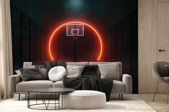 Fototapeta: Kosz do koszykówki z czerwonym neonem
