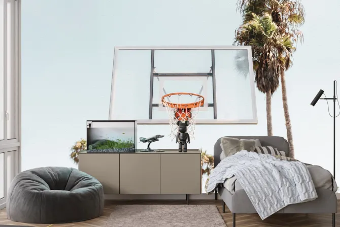 Fototapeta: Kosz koszykówki na tle palm