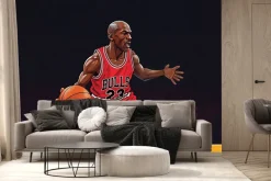 Fototapeta: Koszykarz biegnący z piłką na boisku