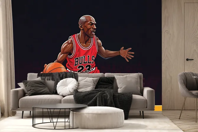 Fototapeta: Koszykarz biegnący z piłką na boisku