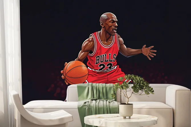 Fototapeta: Koszykarz biegnący z piłką na boisku