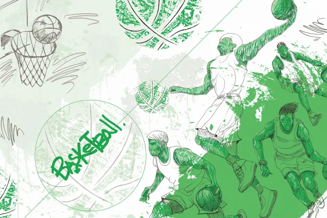 Fototapeta: Koszykarze rzucający do kosza w zieleni