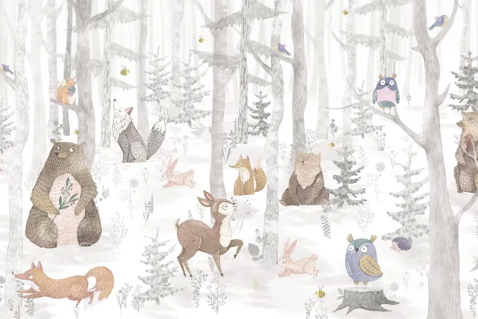 Fototapeta: Krajobraz bajkowego lasu ze zwierzętami