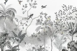 Fototapeta: Krajobraz drzewa i ptaki na tle gór mural