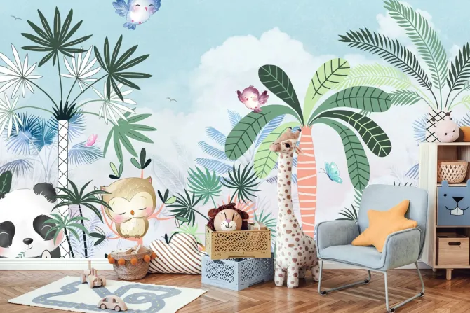 Fototapeta: Krajobraz dżungli ze zwierzętami dla dzieci