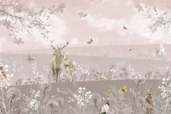 Fototapeta: Krajobraz dzikiej polany z jeleniem i leśnymi zwierzętami