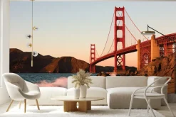 Fototapeta: Krajobraz golden gate bridge o zachodzie słońca malowniczy krajobraz